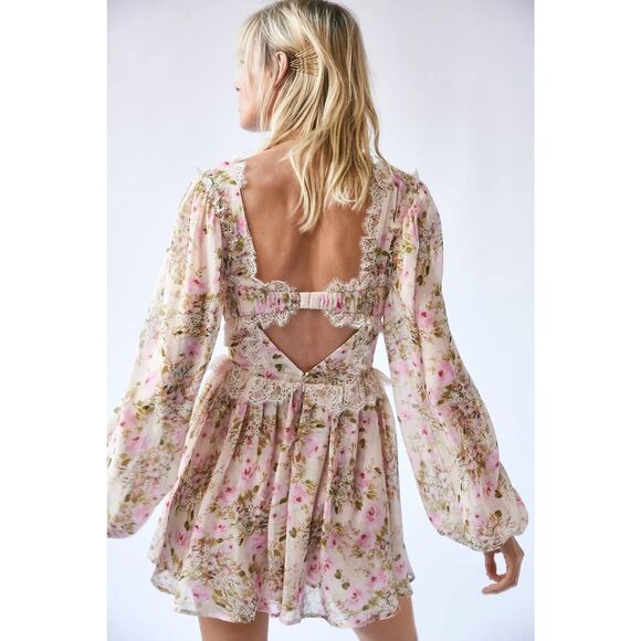 New Free People For Love & Lemons Emmaline Corset Lace Ruffles Mini Dress Sz M - Picture 4 of 9